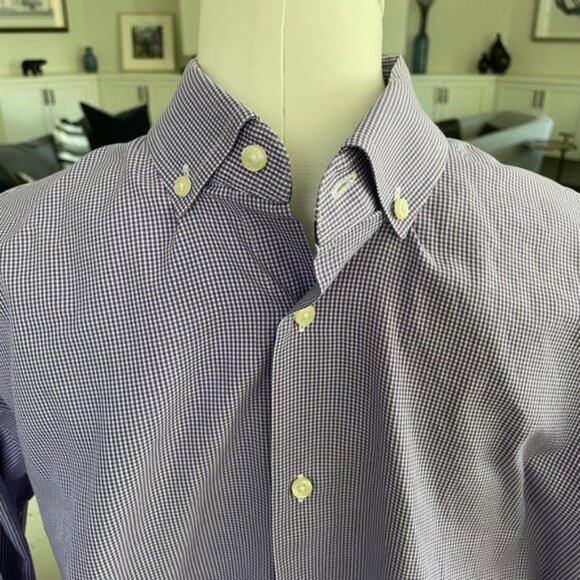 Ben Sherman LS Button Down Oxford Collar Check Print Shirt Purple White Sz 165 - Picture 4 of 15
